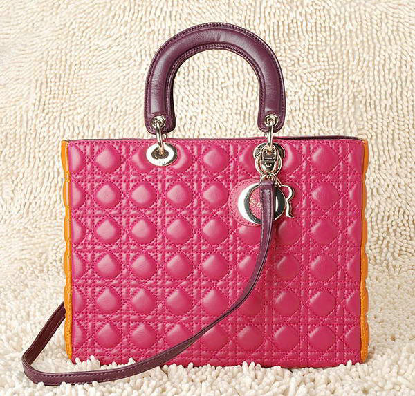 replica jumbo lady dior lambskin leather bag 6322 rosered&orange with silver hardware